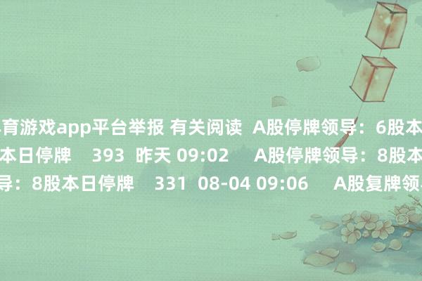 体育游戏app平台举报 有关阅读 A股停牌领导:6股本日停牌A股停牌领导:6股本日停牌 393 昨天 09:02 A股停牌领导:8股本日停牌A股停牌领导:8股本日停牌 331 08-04 09:06 A股复牌领导:4股本日复牌A股复牌领导:4股本日复牌 331 08-03 09:02 A股停牌领导:7股本日停牌A股停牌领导:7股本日停牌 424 08-03 09:01 A股停牌领导:16股本日停牌A股停牌领导:16股本日停牌 06-26 09:05 一财最热 点击关闭-开yun体育官网入口登录app下载官方版下载 开yun体育app官网网页登录入口